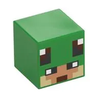Minifig Head Special, Cube with Pixelated Nougat and Tan Face, Turtle Eyes at Top Print