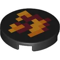 Tile Round 2 x 2 with Bottom Stud Holder with Pixelated Fire Print