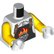 Torso, Black Apron, Flaming Hamburger, Nougat Straps print, Yellow Arms, White Hands