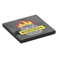 Tile 4 x 4 with 'BURGERS' on Yellow Field, Burger, Red and Yellow Flames print