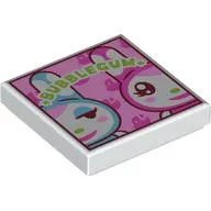 Tile 2 x 2 with Lime 'BUBBLEGUM', Medium Azure, Dark Pink Rabbits print