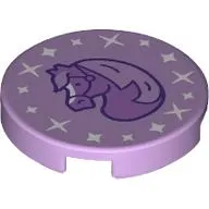Tile Round 2 x 2 with Medium Lavender/Dark Purple Horse, White Stars print