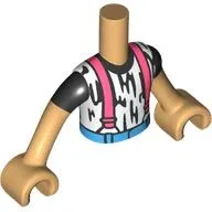 Minidoll Torso Boy with White Shirt, Black Shapes, Dark Azure Pants, Coral Suspenders print, Warm Tan Arms and Hands