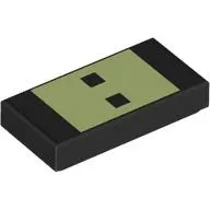 Tile 1 x 2 with Yellowish Green Rectangle, Black Squares print