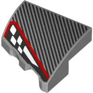 Brick Wedged, Curved 2 x 2 with Stud Notch Right with Black Stripes, Black/White Headlight, Red Border print