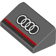 Brick Sloped 30° 1 x 2 x 2/3 with Black/Red Stripe, Audi Logo print