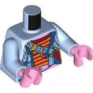 Torso, Jacket with Strap, Gold/Red Stripes Shirt, Bright Pink Stomach print, Bright Light Blue Arms, Bright Pink Hands