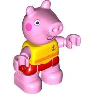 Duplo Figure Child, Pig with Dark Pink Cheeks, Red Swimming Trunks print