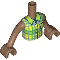 Minidoll Torso Girl with Dark Bluish Gray/Lime/Yellow Checkers Shirt, Dark Blue Trim print, Medium Brown Arms and Hands