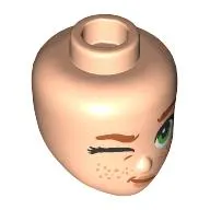 Minidoll Head, Dark Orange Eyebrows, Freckles, Olive Green Eyes, Lopsided Open Mouth