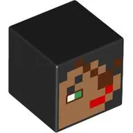 Minifig Head Special, Cube with Pixelated Face, Red Lips, Bright Green Eye, Reddish Brown Eyepatch Print