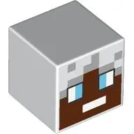 Minifig Head Special, Cube with Pixelated Reddish Brown Face, Large Blue Eyes Print