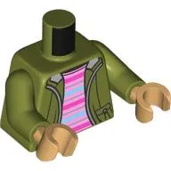 Torso, Jacket, Zipper, Bright Pink/Dark Pink/Bright Light Blue Stripes Shirt print, Olive Green Arms, Warm Tan Hands