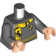 Torso, Sweater, Yellow/Black Trim, Crest, Scarf with Badger print, Dark Bluish Gray Arms, Light Nougat Hands
