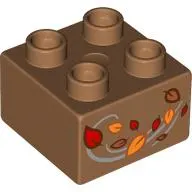 Duplo Brick 2 x 2 with Red/Orange Blowing Leaves Print