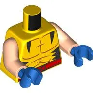 Torso Muscle Outline, Black Triangles, Red Belt with X Print, Light Nougat Arms, Blue Hands