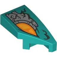 Brick Wedged, Curved 2 x 1 with Stud Notch Right with Orange Eye, Silver Armor Plating print