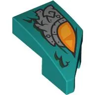Brick Wedged, Curved 2 x 1 with Stud Notch Left with Orange Eye, Silver Armor Plating print