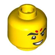Minifig Head Nezha, 2 Red Dots on Forehead, Eyebrows, Smirk / Angry Print