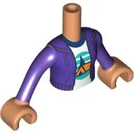 Minidoll Torso Girl with Dark Purple Jacket, Orange Tent, Dark Blue Trees, Dark Turquoise Sky, Ground print, Nougat arms and Hands