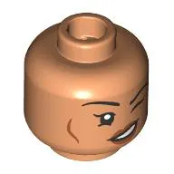 Minifig Head Halfling Druid, Thin Black Eyebrows, Peach Lips, Lopsided Smile, Wink/Smirk