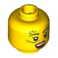 Minifig Head Gith Warlock, Gold Decorations, Thin Black Eyebrows, Peach Lips, Open Mouth Smile/Angry, Stern
