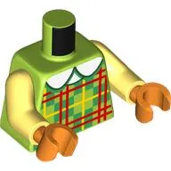 Torso, Green/Lime Plaid Shirt, Yellow/Red Stripes, White Collar print, Bright Light Yellow Arms, Orange Hands