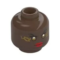Minifig Head Storm, Red Lips, Smile / Gold Eyes with Lightning Print