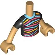 Minidoll Torso Boy with Black Shirt, Medium Azure/Bright Light Orange/Coral Stripes print, Warm Tan Arms and Hands