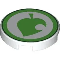 Tile Round 2 x 2 with Bright Green Circle, Leaf print
