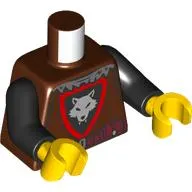 Torso, Silver Wolf on Black Shiels, Red Border print (Wolfpack), Black Arms, Yellow Hands