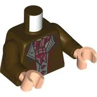 Torso, Jacket, Reddish brown Collar, Pockets, Dark Bluish Grey Shirt, Buttons, Dark Red Striped Handkerchief Tie print, Dark Brown Arms, Light Nougat Hands
