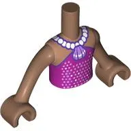 Minidoll Torso Boy with Magenta Dress, Sparkles, Pearl Necklace, Lavender Shell Pendant print, Medium Brown Arms and Hands