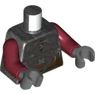 Torso Armor, Silver Plates, Reddish brown Strap, Dark Tan Laces, Dark Brown Belt print, Dark Red Arms, Dark Bluish Gray Hands
