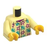 Torso, Hawaiian Shirt, Dark Turquoise Leaves, Magenta Flowers print, Bright Light Yellow Arms, Yellow Hands