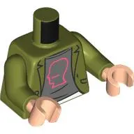 Torso, Jacket, Dark Bluish Grey Shirt, Coral Head Outline print, Olive Green Arms, Light Nougat Hands