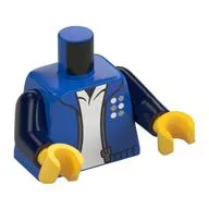 Torso, Jacket, Zipper, Dots (LEGO Designer Logo), White Shirt print, Dark Blue Arms, Yellow Hands
