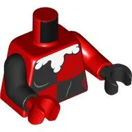 Torso, Odd Arms and Hands, Jester Costume, Black Quarters Front and Back, White Puffy Collar Print, Left Red Arm and Black Hand, Right Black Arm and Red Hand