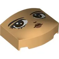 Brick Round 3 x 4, Curved Triple, No Studs with Face, Black Eyebrows, Dark Brown Eyes, Metallic Copper Lips, Sideways Look print