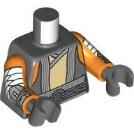 Torso, Vest, Light Bluish Grey Trim, Tan Tunic, Belt print, Orange Arms, Dark Bluish Gray Hands