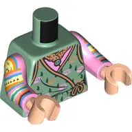 Torso, Robe, Nougat Trim, Bright Pink Shirt, Gold Necklace with Jewel, Bright Light Yellow/Orange/Dark Azure Arm print, Bright Pink Arms, Light Nougat Hands,