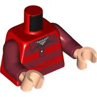 Torso, Dark Red/Red Stripes Shirt, Collar, Light Bluish Grey Shirt print, Dark Red Arms, Light Nougat Hands