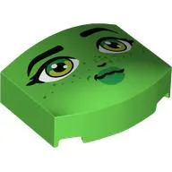 Brick Round 3 x 4, Curved Triple, No Studs with Face, Black Eyebrows, Bright Green/Lime Eyes, Green Lips, Freckles print