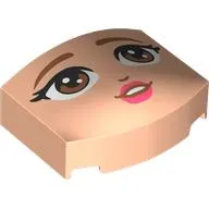 Brick Round 3 x 4, Curved Triple, No Studs with Face, Brown Eyebrows, Eyes, Dark Pink Lips print