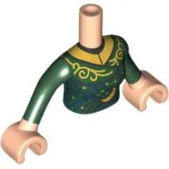 Minidoll Torso with Dress, Dark Blue Plaid, Gold Decorations, Collar, Moon print, Dark Green Arms, Light Nougat Hands