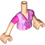 Minidoll Torso with Bright Pink Dress, Flower, Dark Pink Underdress, Trim print, Light Nougat Arms and Hands