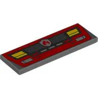 Tile 2 x 6 with Fire Truck Front Bumper, Headlights, Red Flame on Shield, Radiator print