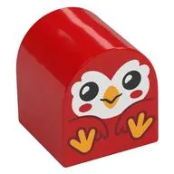 Duplo Brick 2 x 2 x 2 Curved Top with Sitting Bird, White Face with Open Eyes, Bright Light Orange Feet print