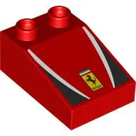 Duplo Brick 3 x 2 Slope 33° with Black and White Panels, Yellow Ferrari Logo print