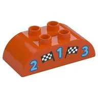 Duplo Brick 2 x 4 Curved Top with 2 Checkered Flags and '1', '2', and '3' print